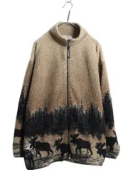 【お得なクーポン配布中!】 90s USA製 BLACK MOUNTAIN フルジップ パイル フリース ジャケット メンズ XL 古着 オールド 総柄 毛足 ボア ブルゾン 大きいサイズ