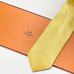 美品 エルメス HERMES ネクタイ シルク100% フランス製 イエロー H柄 TTH-9