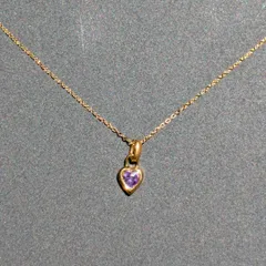 2月　アメジスト　誕生石　ネックレス　ステンレス　金　ゴールド　ハート　推しカラ