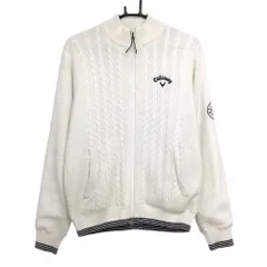 キャロウェイ ニットジャケット 白×ネイビー ケーブル編み ウール混 裏地付  メンズ M ゴルフウェア Callaway