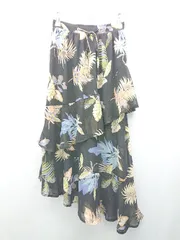 ◇ EMODA ウエストゴム 花柄 シアー素材 カジュアル ロング丈 フレア スカート サイズS ブラック イエロー レディース E  【1308160049587】