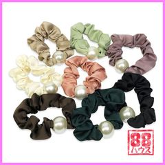 【 全色セット まとめ売り ★】 パール サテン シュシュ ゴム ヘアゴム シンプル ヘア アクセサリー ヘアアクセサリー おしゃれ 大人 ペア お揃い シェア HA018 韓国