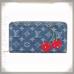 【N 新品/未使用品】LOUIS VUITTON ルイ ヴィトン LV×TM ジッピー・ウォレット モノグラム・チェリー デニム コットン レザー 刺繍 長財布 ラウンドファスナー ブルー マルチカラー 村上隆 ゴールド金具 M23161