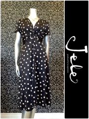 JeLe公式OUTLET【60％OFF】ストレッチワンピース　ドット　黒地　ひざ丈　フランス　FIFILLES　新品