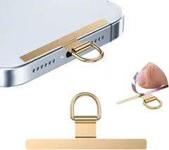 Turkalla スマホ 金属ストラップホルダー曲がれ設計で浮きにくい・傷防止フィルム加工ステンレス製タグパッチ 携帯ストラップホルダー 薄型 金属製で丈夫 10kgまでの荷重量 スマホケースに挟む 全機種対応 充電影響なし 落下紛失防止 ゴールド
