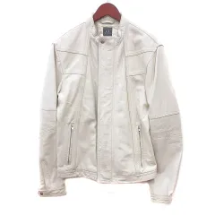 アルマーニエクスチェンジ A/X ARMANI EXCHANGE ライダース レザー ジャケット ブルゾン シングル 総裏 牛革 M 白 アイボリー /MN ■GY17のサムネイル
