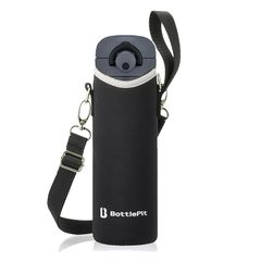 【新品】 BottlePit 水筒カバー 500ml用 ショルダーストラップ付き(ブラックシルバー) 1