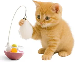 モダン猫 Modern neco 360°くるくる猫じゃらし ひとり遊び 起き上がりこぼし お留守番 またたび球 運動おもちゃ(ピンク,  小型玩具)