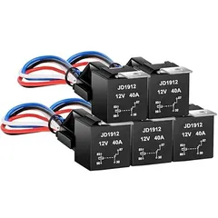 Kiligen 5個 JD1912 4極リレー車用 DC12V 40A ハーネス付き カーリレーSPSTリレーソケットプラグ 自動車およびトラックバン用