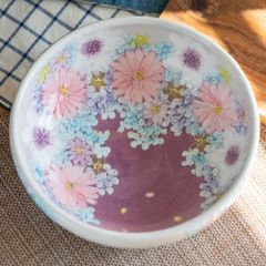 日本製　ゆずりは工房  色彩花　預け鉢 瀬戸焼 和食器 食器 盛鉢 深鉢 サラダボウル 手描き 花柄 赤絵 プレゼント 贈り物