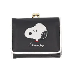 ☆ スヌーピーワッペンBLACK ☆ キャラクター がま口ミニウォレット 三つ折り財布 レディース がま口 三つ折財布 財布 三つ折り ミニ財布 折りたたみ財布 折り財布 みつおりさいふ がま口財布 がまぐち かわいい キャラクター オシャレ 可愛い おしゃれ
