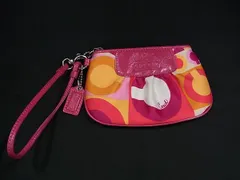 ■極美品■ COACH コーチ ナイロン×レザー ポーチ マルチケース 小物入れ リストレット ピンク系×マルチカラー DH6724