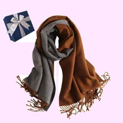 Size:200×70cm_Color:キャラメル×グレー [MiraiHiraki] マフラー レディース カシミヤタッチ 大判 両面使える ストール ギフトボックス付き 暖かい 厚手 ウール 冬 ショール クリスマス プレゼント 肌触り良い 男女兼用 秋冬