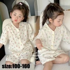 キッズ パジャマ 半袖 子供パジャマ 女の子 花柄 プリント ベビー 夏 前ボタン トップス+半ズボン ルームウェア 部屋着 セットアップ かわ