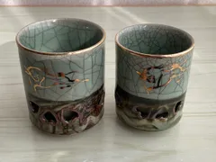 Ｕ154 相馬焼 湯呑 全6点 古相馬 走り馬 跳ね馬 高級時代煎茶道具 FF U154 相馬焼 湯呑 全6点 古相馬 走り馬 跳ね馬 高級時代煎茶