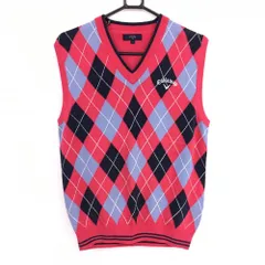 【美品】キャロウェイ ニットベスト レッド×ネイビー アーガイル柄 ロゴ刺しゅう  メンズ L ゴルフウェア Callaway