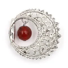 帯留 天然石 ビーズ 赤 シルバー 月 着物 お洒落 帯締め 三分紐 カジュアル No.10-6924