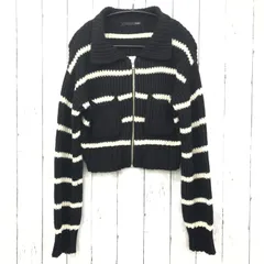 【 Heather 】ヘザー クロップド丈ジッパー付きボーダーニット 白×黒