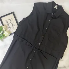 【 美品 】エルメス ノースリーブ シャツワンピース 42 ブラック コットン カレーシュ刺繍 ウエスト紐 ボタンシャツ 2023年 春夏のサムネイル