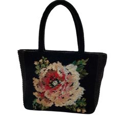 【美品】フェイラー　ピンクミニトートバッグ　限定柄　花柄 フェイラー（FEILER）花柄ミニトートバッグ 牡丹柄 サイド