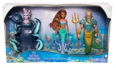 値下げ【特価品】ディズニー Disney 実写映画『リトル・マーメイド』 アリエル／トリトン王／アースラ ドール【人形3体】【ごっご遊び・尾びれがキラキラ動かせる・着せ替え人形】 【3才~】マテル