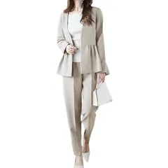 【新品】 [Yucahype] セットアップ レディース 上下セット 長袖 テーパードパンツ ジャケット パンツスーツ フォーマル スーツセット オシャレ きれいめ 体型カバー 20代 30代 40代 50代 入学式 卒業式 通勤 春秋冬夏(XL ベージュ 1