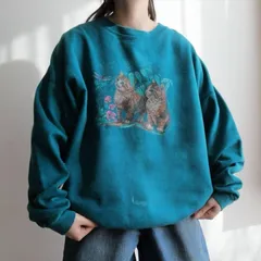 90年代 NORTHERN アニマル スウェット 猫 トレーナー ネコ CAT 古着 メンズ L ヴィンテージ