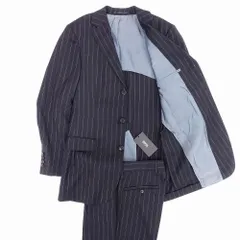 極美品 HUGO BOSS ヒューゴボス ストライプ スーツ セットアップ テーラードジャケット スラックス 44 S ネイビー 紺 メンズ 【中古】