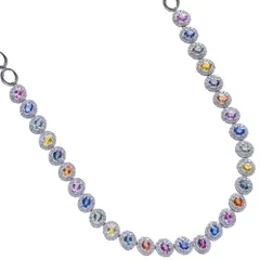 ネックレス プラチナ オーバルカット マルチカラー サファイア ダイヤモンド Pt900 レディース 42cm 日本製 刻印入り 鑑別書付き カラーストーン【アクセサリーマート/メルカリShops店】