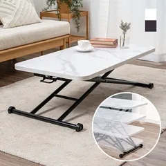 【新品※ショップ出品】昇降テーブル おしゃれ  折りたたみ 小さめ 天板 55×100cm リフティングテーブル センターテーブル ローテーブル ハイテーブル 高さ調節 昇降式 キャスター付き 大理石調 木目調 完成品