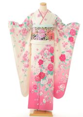 新品 豪華正絹振袖フルセット 薔薇 白地 豪華刺繍 華やかな 大輪 成人