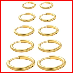 Senteria フープピアス リング メンズ レディース 両耳用 サージカルステンレス イヤリング セット 金属アレルギー対応 シンプル 人気 5ペア（サイズ10mm-18mm、幅2mm、 ゴールド、シルバーブラック）