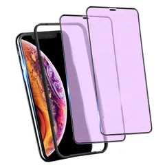 【迅速発送】【ブルーライトカット】 iPhone11Pro iPhoneX Xs 強化ガラスフィルム (2枚) 高感度なタッチ感/飛散防止/硬度9H/気泡ゼロ/貼りミスゼロ/飛散防止 全面保護フィルム 強化ガラスフィルム2枚 ガイド枠付き (5.8インチ)