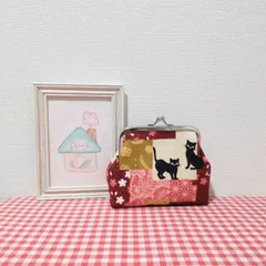 がま口（和柄＊パッチワーク風＊黒猫＊桜＊赤系）