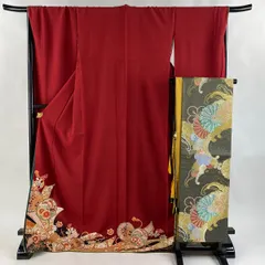 小紋　フルセット　着物　正絹　赤　茶　花　金 j10 小紋 フルセット 着物 正絹 赤 茶 花 金 j10 小紋 フルセット