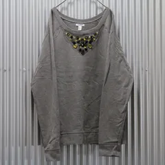 OLD NAVY レディース スウェット | グレー系の美品、胸元にビジュー付き | USA XL相当