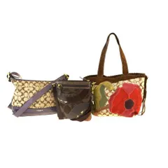 【中古】 コーチ(Coach) シグネチャー 3点セット レザー,キャンバス ショルダーバッグ ブラウン 03GA275