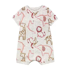 ベビー 男の子柄 半袖 ロンパース 前開き コットン 60 70 80 90 【rpb-130 動物】