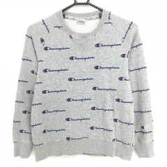 チャンピオン トレーナー 杢グレー×ネイビー×レッド ロゴ総柄 レディース LARGE ゴルフウェア Champion