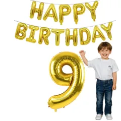【在庫セール】バースデーバルーン ナンバー9 王冠付き クラウン 大きい 飾り付け 40インチ 結婚式 誕生日 パーティー 記念日 風船 ウェディング 数字 キャラメル バルーン (9)