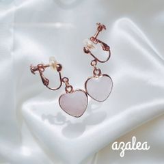 ～天然石　ハート型ローズクォーツ～　ピアス（イヤリング）