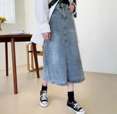 ライトブルー デニム ロング スカート