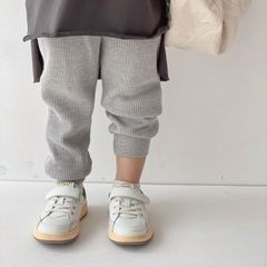 ワッフル生地キッズロングパンツ【90-140】キッズボトムス　ベビー　ズボン　グレー　長ズボン　韓国子供服