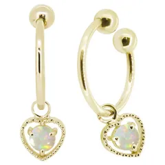 ハート イヤリング k18 ノンホールピアス 揺れる 10月誕生石 オパール イヤーカフ 18k 両耳用【受注生産の為8～10営業日程度で発送】