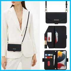 【数量限定】【Hamany】 iphone13ケース ショルダー 鏡 あいふぉん13ケース 手帳型 ストラップ付き ミラー カード収納 財布 スマホケース iphone 13 クロスボディケース 肩がけ 耐衝撃 レザー アイホン13ケース カバー -黒