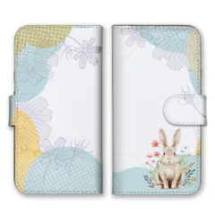 iPhone14 ケース 手帳型 アイフォン14 スマホケース 携帯ケース ウサギ うさぎ 兎 花 花柄 フラワー エレガント 可愛い かわいい パステルカラー おしゃれ カラー02