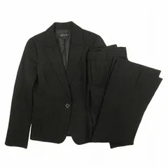 美品 インディヴィ INDIVI ストライプ パンツスーツ セット テーラード ジャケット ブレザー フレア パンツ スラックス サイズ38 黒 ブラック レディース/3