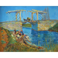 絵画風 壁紙ポスター (はがせるシール式) 【フルサイズ版】 フィンセント ファン ゴッホ アルルの跳ね橋(アルルのラングロワ橋と洗濯する女性たち)  キャラクロ K-GOH-022S2(594mm×469mm)＜日本製＞ウォールステッカー お風呂ポスター