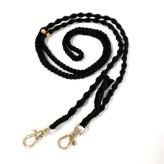 【ハンドメイド】マクラメ スマホショルダー ブラック ウッドビーズ