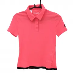 【超美品】アディダス 半袖ポロシャツ 蛍光レッド クリマチル 袖ロゴプリント レディース M ゴルフウェア adidas